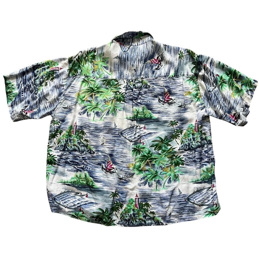 Vintage New Millennium Men’s Hawaiian Shirt Large Tropical Island Sailboat Print - Picture 2 of 6
